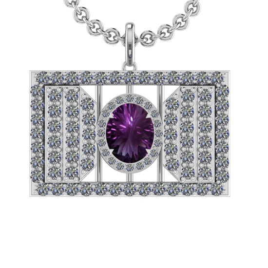 42.90 Ctw VS/SI1 Amethyst and Diamond 14K White Gold Pendant