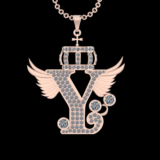 2.40 Ctw VS/SI1 Diamond Prong Set 18K Rose Gold Letter theme ( Y) Necklace