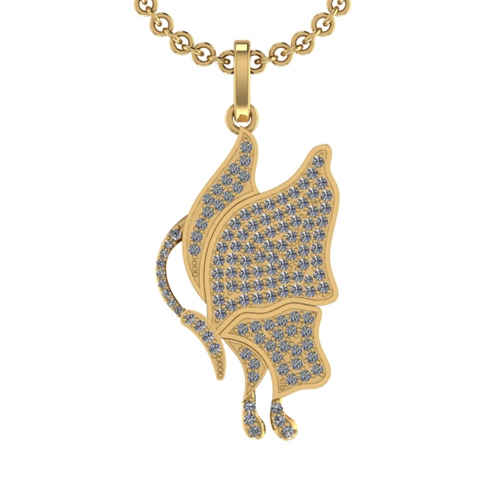0.98 Ctw SI2/SI1 Diamond 14k Yellow Gold Butterfly Pendant (ALL DIAMOND ARE