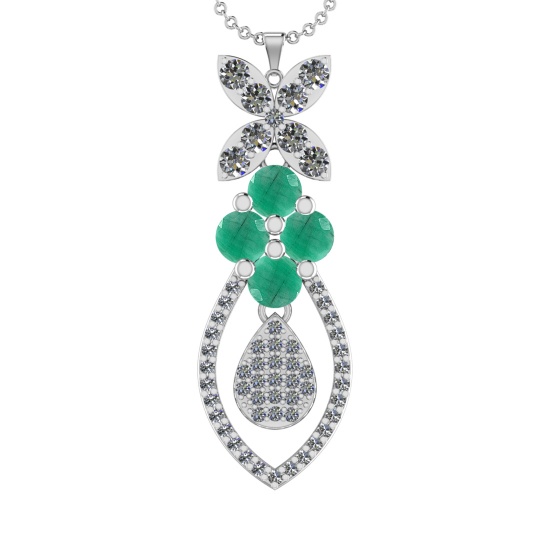 19.90Ctw VS/SI1 Emerald and Diamond 14K White Gold Necklace(ALL DIAMOND ARE