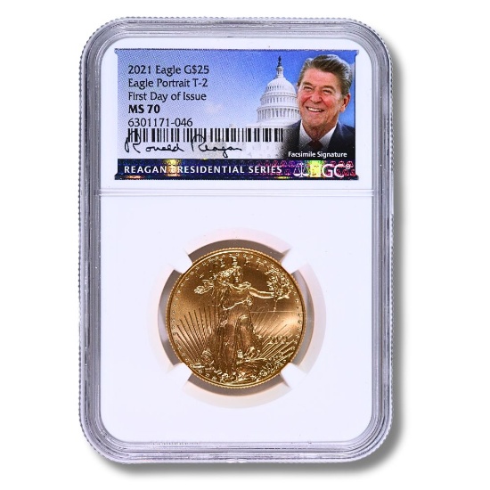 Certified American Gold Eagle $25 2021 MS70 Eagle Portrait T-2 NGC Ronald R