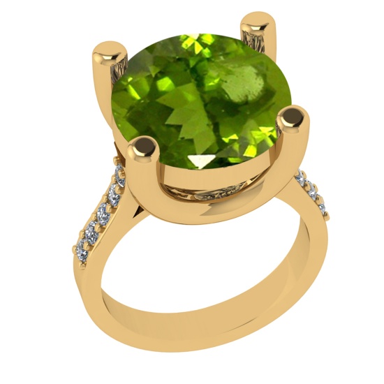 3.25 Ctw VS/SI1 Peridot And Diamond 14K Yellow Gold Engagement Ring( ALL DI