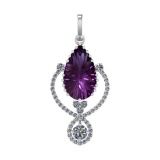 75.18 Ctw SI2/SI1 Amethyst and Diamond Prong Set 14k white Gold Pendant (AL