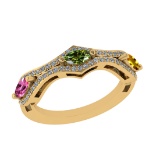 1.18 Ctw VS/SI1 Multi Sapphire and Diamond 14k Yellow Gold Engagement Ring