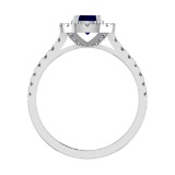 0.92 Ctw VS/SI1 Blue Sapphire and Diamond 14k white Gold Engagement Ring (A