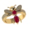 1.31 Ctw VS/SI1 Ruby and Diamond 14k Yellow Gold Bees theme Ring (ALL DIAMO