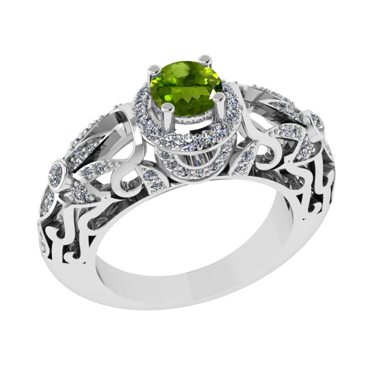 1.45 Ctw VS/SI1 Peridot and Diamond Set 10K white Gold Engagement Ring (ALL
