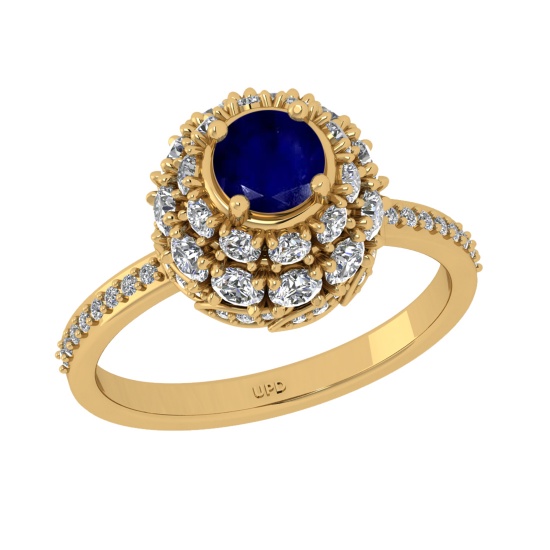 2.00 Ctw VS/SI1 Blue sapphire and Diamond Prong Set 14K Yellow Gold Engagem