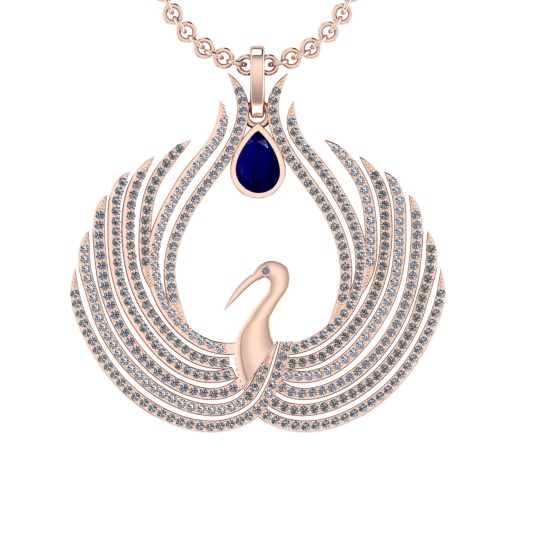 7.52 Ctw VS/SI1 Blue Sapphire and Diamond 14K Rose Gold Pendant (ALL DIAMON