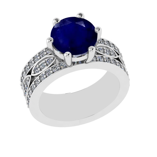 3.47 Ctw VS/SI1 Blue Sapphire and Diamond 14k white Gold Engagement Ring (A