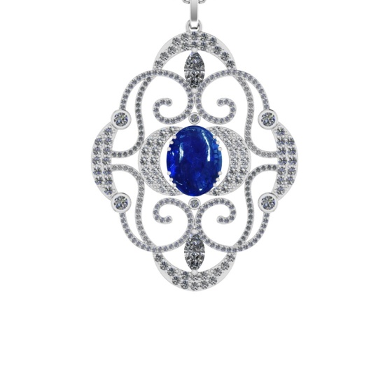 39.09 Ctw SI1/SI2 Tanzanite and Diamond 14k white Gold Pandant (ALL DIAMOND