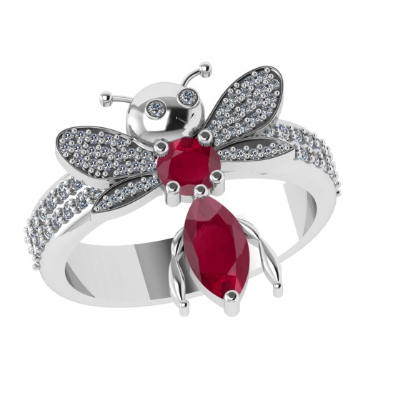 1.31 Ctw VS/SI1 Ruby and Diamond 14k white Gold Bees theme Ring (ALL DIAMON