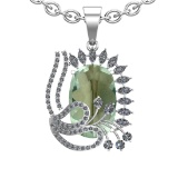 20.43 Ctw I2/I3 Green Amethyst And Diamond 10K White Gold Necklace(ALL DIAM