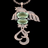 35.56 Ctw VS/SI1 Green Amethyst And Diamond 14k Rose Gold Pendant Neklace(