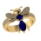 1.31 Ctw VS/SI1 Blue Sapphire and Diamond 14k Yellow Gold Bees theme Ring (