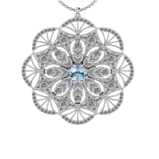2.47 Ctw VS/SI1 Blue Topaz and Diamond Set 10K white Gold Pendant (ALL DIAM