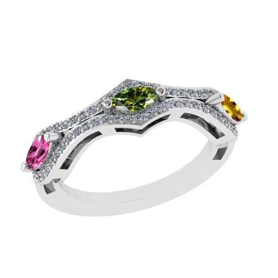 1.18 Ctw VS/SI1 Multi Sapphire and Diamond 14k white Gold Engagement Ring (