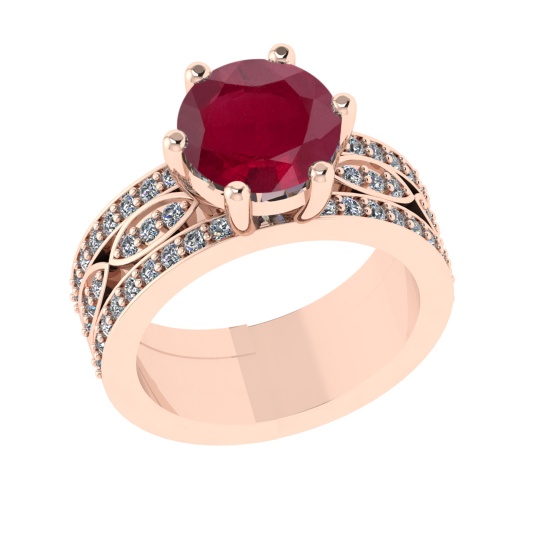 3.47 Ctw VS/SI1 Ruby and Diamond 14k Rose Gold Engagement Ring (ALL DIAMOND