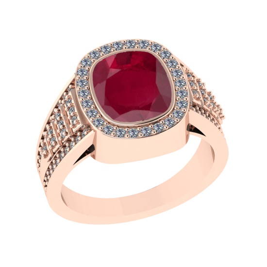 3.28 Ctw VS/SI1 Ruby and Diamond 14k Rose Gold Engagement Ring (ALL DIAMOND
