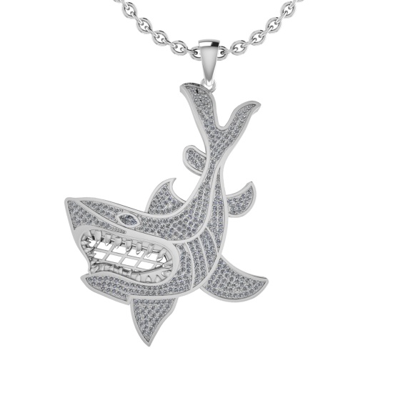 1.71 Ctw SI2/SI1 Diamond Style Prong Set 18K White Gold Shark Fish Necklace