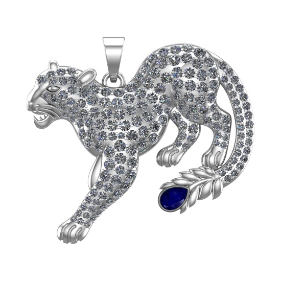 6.61 Ctw VS/SI1 Blue Sapphire and Diamond 14k white Gold creature theme pan