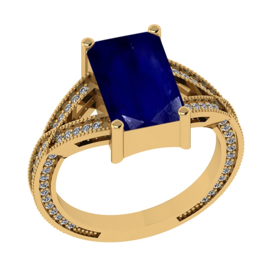 2.95 Ctw VS/SI1 Blue Sapphire and Diamond 14k Yellow Gold Engagement Ring (