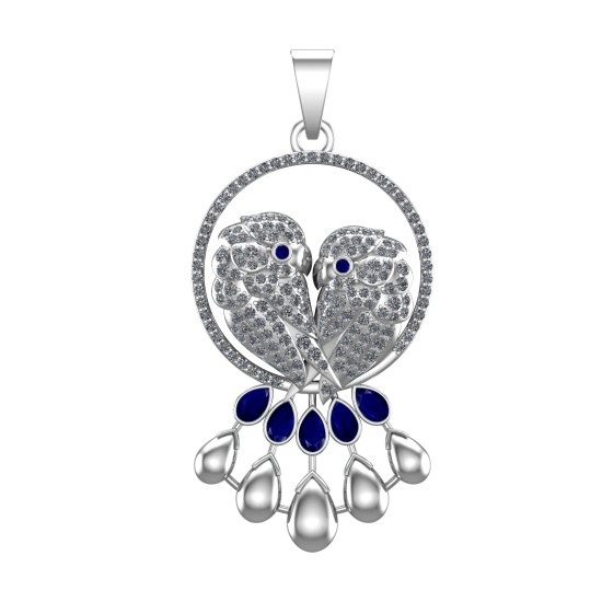 3.73 Ctw VS/SI1 Blue Sapphire and Diamond 14k white Gold Pandant (ALL DIAMO