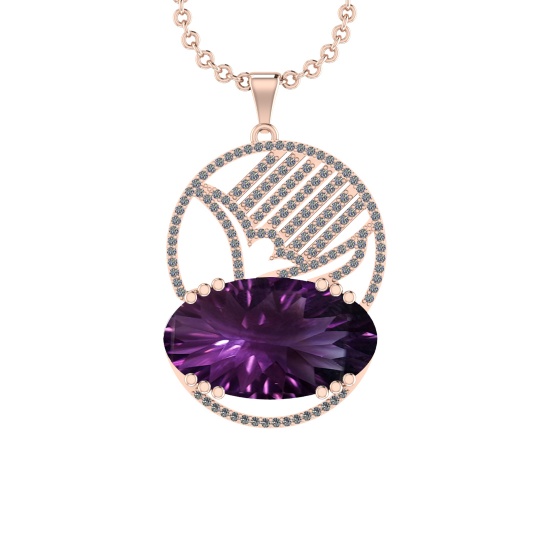 48.72 Ctw VS/SI1 Amethyst and Diamond Prong Set 14k Rose Gold Pendant (ALL