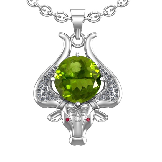 2.89 Ctw VS/SI1 Peridot and Diamond Set 10K white Gold Creature Theme Penda