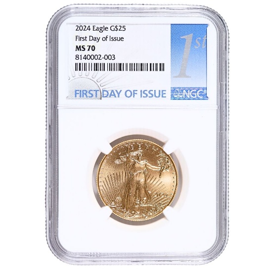 Certified American $25 Gold Eagle 2024 MS70 NGC First Day of Issue