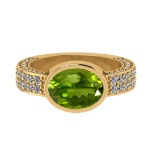 2.96 Ctw VS/SI1 Peridot and Diamond Set 10K Yellow Gold Engagement Ring (AL