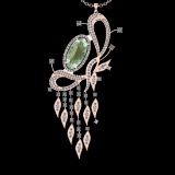 22.71 Ctw VS/SI1 Green Amethyst And Diamond 14K Rose Gold Necklace( ALL DIA
