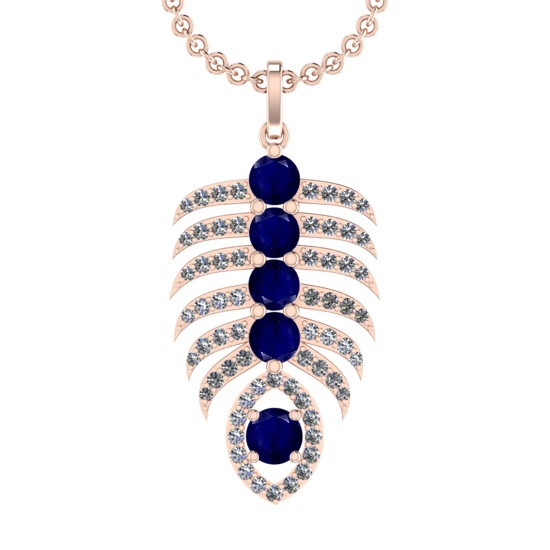 4.60 Ctw VS/SI1 Blue Sapphire and Diamond 14k Rose Gold Pandant (ALL DIAMON