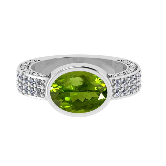 2.96 Ctw VS/SI1 Peridot and Diamond Set 10K white Gold Engagement Ring (ALL