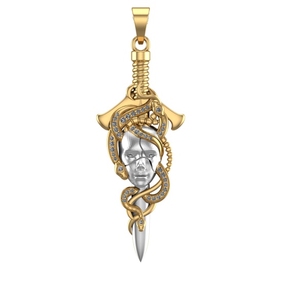 0.25 Ctw VS/SI1 Diamond 14k Yellow Gold skull theme Two Tone Pendant (ALL D