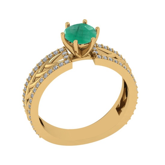 1.36 Ctw VS/SI1 Emerald and Diamond Prong Set 14K Yellow Gold Engagement Ri