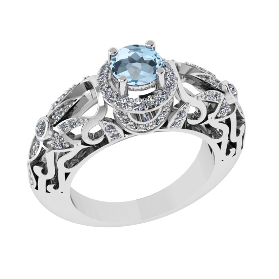 1.45 Ctw VS/SI1 Blue Topaz and Diamond Set 10K white Gold Engagement Ring (