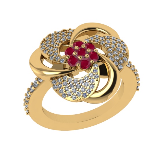 0.90 Ctw VS/SI1 Ruby and Diamond 14k Yellow Gold Engagement Ring (ALL DIAMO