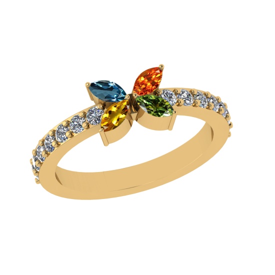 0.89 Ctw VS/SI1 Multi Sapphire and Diamond 14k Yellow Gold Engagement Ring