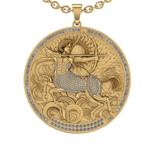 1.96 Ctw VS/SI1 Diamond 14K Yellow Gold Zodiac sign theme Necklace (ALL DIA