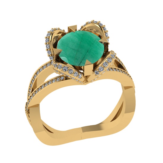 3.40 Ctw VS/SI1 Emerald and Diamond 14k Yellow Gold Engagement Ring