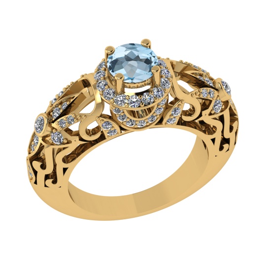 1.45 Ctw VS/SI1 Blue Topaz and Diamond Set 10K Yellow Gold Engagement Ring