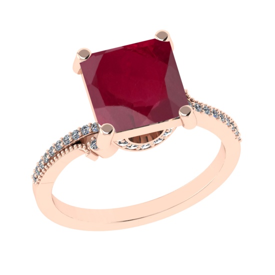 3.23 Ctw VS/SI1 Ruby and Diamond 14k Rose Gold Engagement Ring (ALL DIAMOND