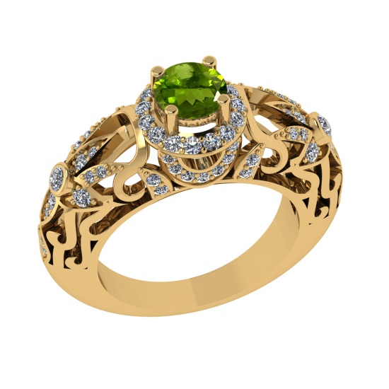 1.45 Ctw VS/SI1 Peridot and Diamond Set 10K Yellow Gold Engagement Ring (AL