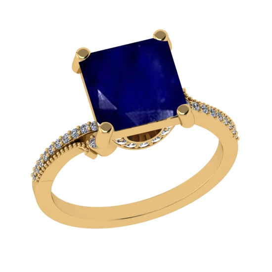 3.23 Ctw VS/SI1 Blue Sapphire and Diamond 14k Yellow Gold Engagement Ring (