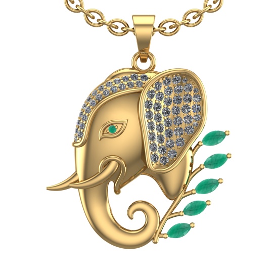 1.99 Ctw VS/SI1 Emerald and Diamond 14k Yellow Gold Animal theme Elephant P