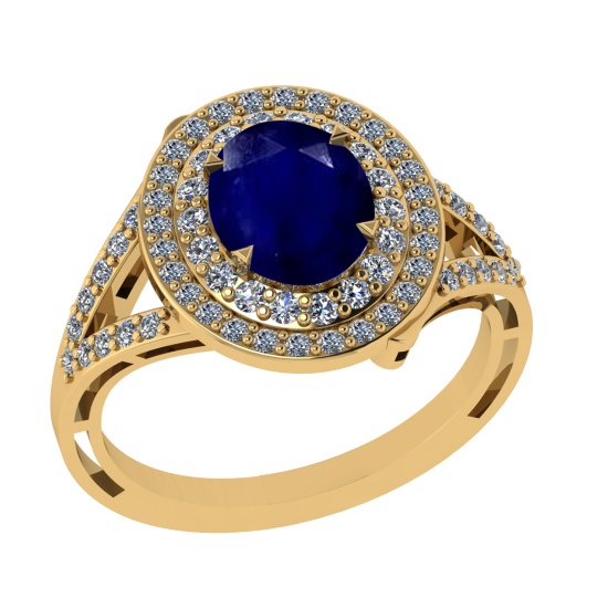 2.65 Ctw VS/SI1 Blue Sapphire and Diamond 14k Yellow Gold Engagement Ring