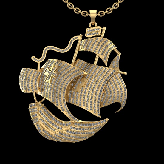 5.14 Ctw VS/SI1 Diamond Prong Set 18K Yellow Gold Ship Necklace (ALL DIAMON
