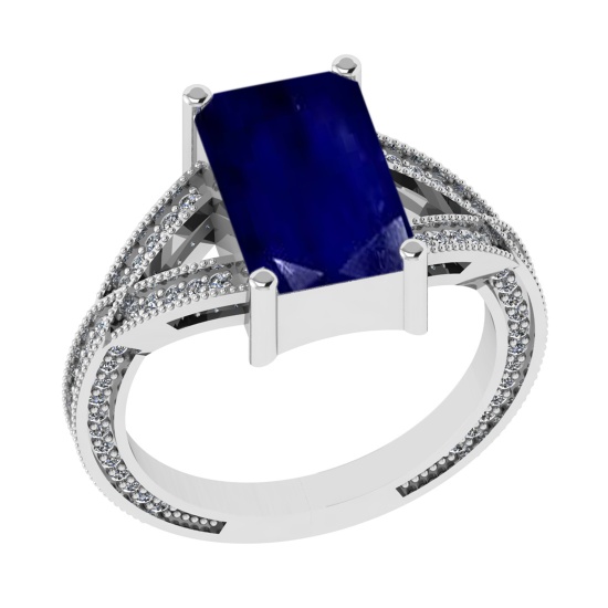 2.95 Ctw VS/SI1 Blue Sapphire and Diamond 14k White Gold Engagement Ring (L