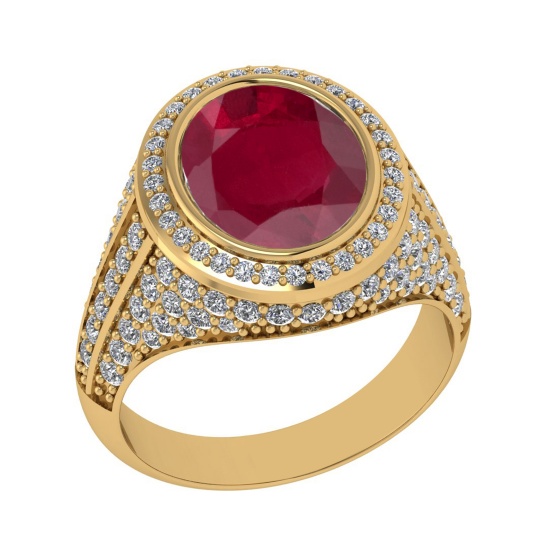 4.70 Ctw VS/SI1 Ruby and Diamond Prong Set 14K Yellow Gold Engagement Ring